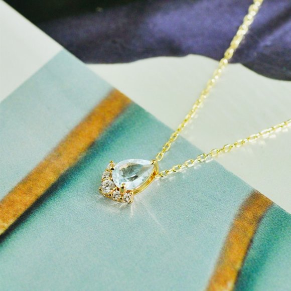 Aquamarine Blue Authentic London Topaz Stone Necklace Natural Gemstone Chain - Picture 2 of 10